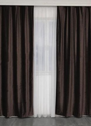 Порт'єрна тканина для штор оксамит люкс кольору гіркий шоколад9 фото