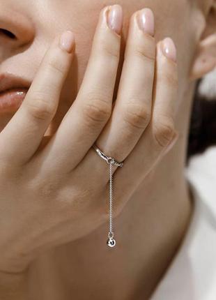 Кольцо серебряное женское с цепочкой ball