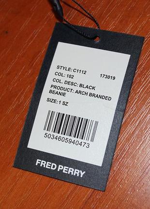 Fred perry arch branded beanie шапка оригніал унісекс чорна10 фото