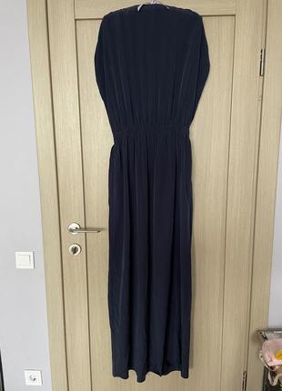 Синее шелковое нарядное длинное макси платье4 фото
