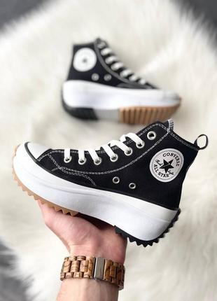 Converse birds star hike black брендові чорні високі масивні кеди конверс на високій підошві весна літо жіночі чорні кеді на високій платформі4 фото