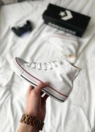 Converse chuck taylor all star hi white брендовые белые классические высокие кеды конверс трендовая модель весна лето високі білі кеди8 фото