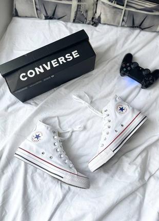 Converse chuck taylor all star hi white брендовые белые классические высокие кеды конверс трендовая модель весна лето високі білі кеди5 фото