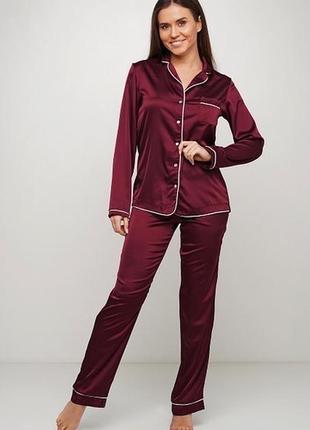 Шелковый пижамный комплект рубашка и штаны