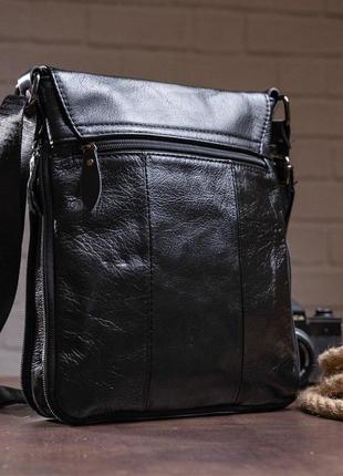 Стильная мужская кожаная сумка vintage 14848 черная4 фото