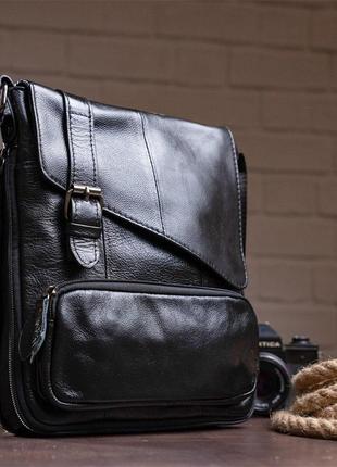 Стильная мужская кожаная сумка vintage 14848 черная3 фото