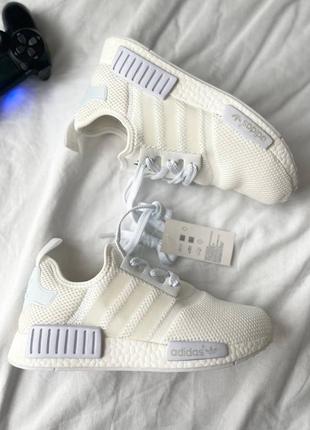 Adidas nmd runner white брендовые белые молочные тканевые кроссовки адидас весна лето удобные адики білі молочні кросівки