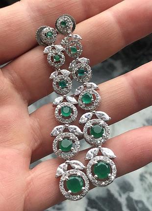 Серьги царские с натуральными зелеными агатами