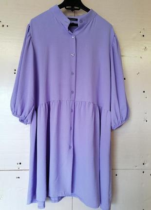 Сукня сорочка жатка фасон разлетайка ніжно бузкового кольору3 фото