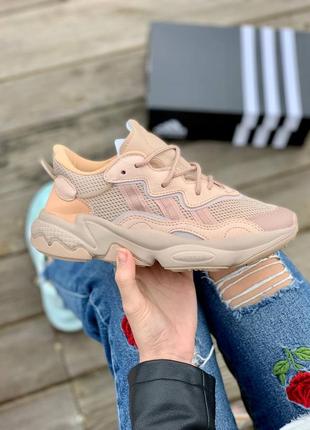 Adidas ozweego adiprene peach брендовые персиковые рефлективные кроссовки с сеточкой тренд весна осень жіночі персикові рефлективні кросівки озвиго1 фото