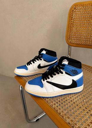 Nike jordan 1 retro x travis scott blue брендовые высокие голубые кроссовки найк джордан тренд весна осень новинка жіночі блакитні білі кросівки3 фото