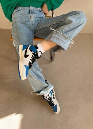 Nike jordan 1 retro x travis scott blue брендовые высокие голубые кроссовки найк джордан тренд весна осень новинка жіночі блакитні білі кросівки7 фото