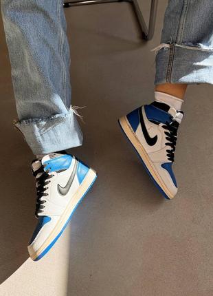 Nike jordan 1 retro x travis scott blue брендовые высокие голубые кроссовки найк джордан тренд весна осень новинка жіночі блакитні білі кросівки8 фото