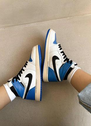 Nike jordan 1 retro x travis scott blue брендовые высокие голубые кроссовки найк джордан тренд весна осень новинка жіночі блакитні білі кросівки6 фото