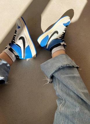Nike jordan 1 retro x travis scott blue брендовые высокие голубые кроссовки найк джордан тренд весна осень новинка жіночі блакитні білі кросівки9 фото