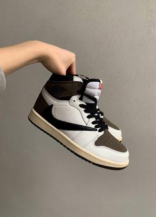 Nike jordan travis scott reverce брендовые высокие кроссовки найк джордан коричневые новинка весна осень високі коричневі трендові кросівки