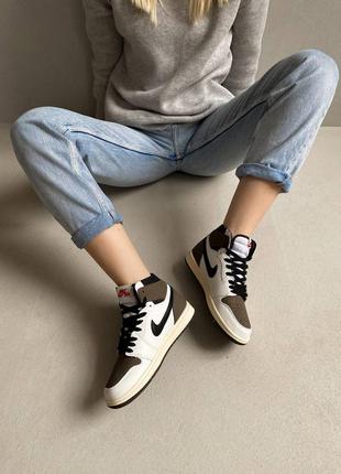 Nike jordan travis scott reverce брендові високі кросівки найк джордан коричневі новинка весна осінь високі коричневі кросівки трендові