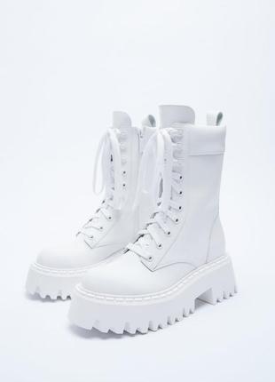 Белые кожаные ботинки на рифленой подошве zara5 фото