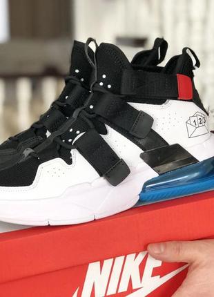 Мужские высокие черно-белые кожаные кроссовки nike air force 270🆕 на липучках2 фото