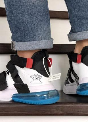 Мужские высокие черно-белые кожаные кроссовки nike air force 270🆕 на липучках5 фото