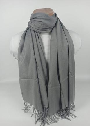 Демисезонный хлопковый шарф палантин серый однотонный новый качественный1 фото