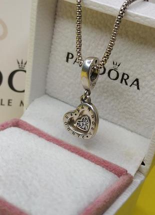 Шарм подвеска стерлинговое серебро 925 проба цирконий двойное сердце раскрывается логотип бренда камни медальон кулон на цепочку пандора3 фото