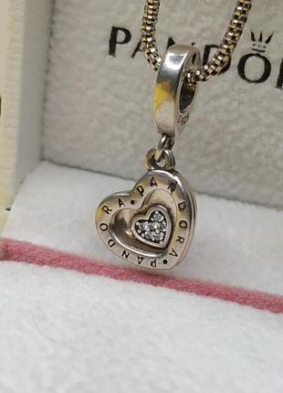 Шарм подвеска стерлинговое серебро 925 проба цирконий двойное сердце раскрывается логотип бренда камни медальон кулон на цепочку пандора1 фото