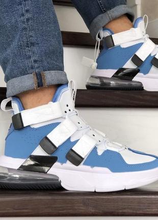 Мужские высокие голубые голубые с белым кожаные кроссовки nike air force 270🆕 на липучках