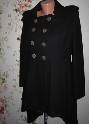 Шерстяное ассиметричное двубортное пальто sailor в стиле милитари1 фото