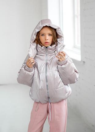 Куртка пудрова демісезонна коротка для дівчинки підлітка 140-176