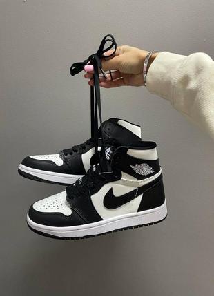 Жіночі високі чорно-білі шкіряні кросівки nike copy air jordan 1 mens 🆕