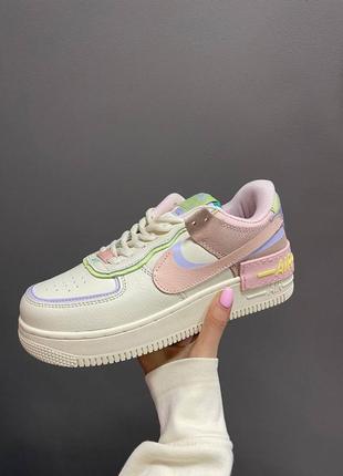 Женские весенние бежевые кожаные кроссовки nike air force shadow🆕7 фото