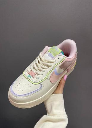 Женские весенние бежевые кожаные кроссовки nike air force shadow🆕8 фото