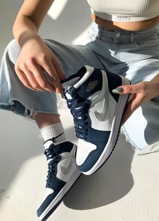 Nike air jordan blue silver high брендові жіночі високі сині сріблясті кросівки найк джордан новинка тренд високі сині високі кросівки