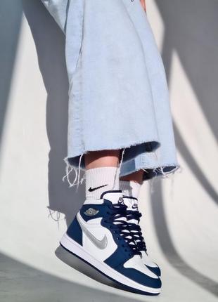 Nike air jordan blue silver high брендовые женские высокие синие серебристые кроссовки найк джордан новинка весна осень високі сині високі кросівки5 фото