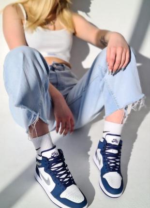 Nike air jordan blue silver high брендовые женские высокие синие серебристые кроссовки найк джордан новинка весна осень високі сині високі кросівки7 фото