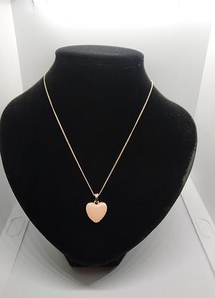 Ланцюжок з кулоном емаль підвіска рожеве сердечко
