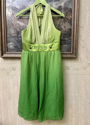 Шовкова зелена міді-сукня donna morgan випускна, вечірна, коктейльна