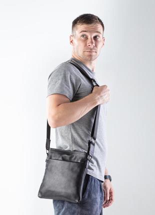 Мужская сумка планшетка через плечо из натуральной кожи3 фото