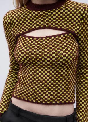 Zara кофта джемпер разрез вырез блузка топ