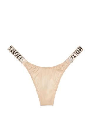 Victorias secret bombshell shine strap thong panty стрінги зі стразами розмір l