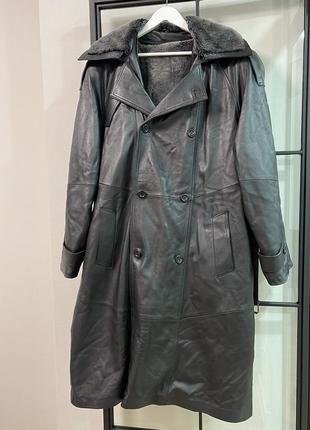 Шкіряне пальто дублянка з натуральним хутром8 фото
