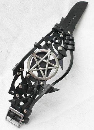 Шкіряний браслет пентаграма готичний стиль