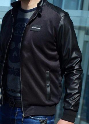Чоловіча куртка на блискавку чорна, бомбер чоловічий демісезонний2 фото