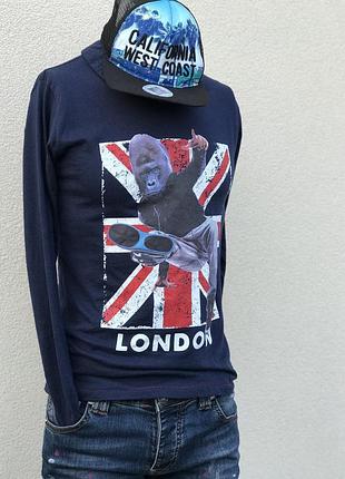 Лонгслив мужской синий с воротником на запах