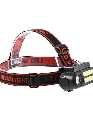 Налобный фонарик bl 611 xpe 2 х cob,1×18650, microusb