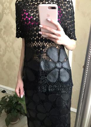 Легкий шкіряний костюм блузка/спідниця4 фото