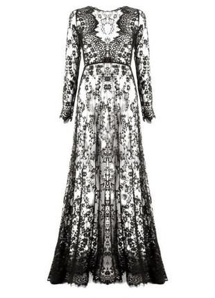 Кружевное черное платье в пол макси французское кружево  с, м, л5 фото