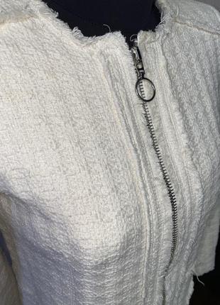 Белый молочный пиджак кардиган пальто твидовое3 фото