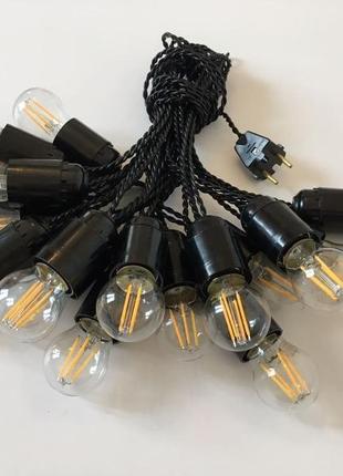 Ретро гирлянда эдисона 5 метров + 2 метра провода к вилке на 11 филаментных лампочек по 4вт8 фото
